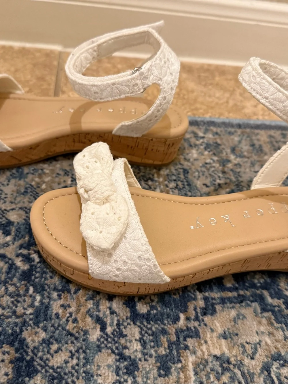 Copper Key Girls White Lace Wedge Sandals